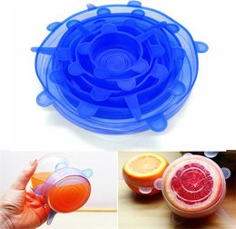 Silicone Stretch Suction Pot Lids 6pcs/set Kitchen Tools Accessories 100% Food Grade Food Wrapper Fresh Keeping Wrap Seal Lid Pan Cover Preservative Film JL1235