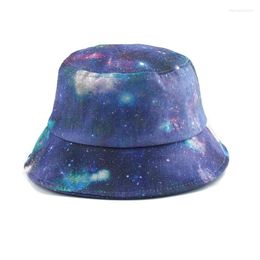 Berets 2023 Fashion Galaxy And Stars Printed Bucket Hats For Women Men Panama Summer Sun Protection Hat Bob Homme Fishing Cap