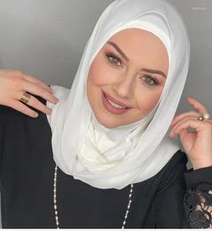 Scarves Bubble Chiffon Instant Hijab With Modal Bonnet Cap Wrap Turban Bufandas Muslim Attached Neck Cover Underscarf Islam Ramadan 2023