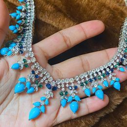 Necklace Earrings Set Missvikki Turquoise Luxury African For Women Wedding Party Crystal Dubai Bridal Jewellery Gifts