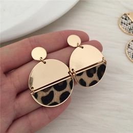 Dangle Earrings Fashion Half Round Disc Linked Drop Earring Gold Colour Leopard/Snake Skin Print For Chic Women