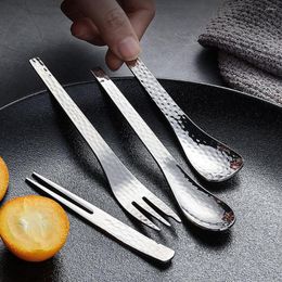 Flatware Sets Japanese Tableware Stainless Steel Hammered High Value Soup Spoon Dessert Fork Fruit Silver Cutlery Set Gift