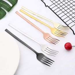 Dinnerware Sets 6Pcs Flatware Dessert Fork Set Cutlery Stainless Steel Long Handle Korean Gold Salad Tableware Silverware