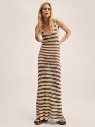 Women's Swimwear Sexy Deep V-neck Sleeveless V Neck Striped Knit Backless Beach Maxi Dress 2023 Summer Women Beachwear Swimsuit Cover-ups