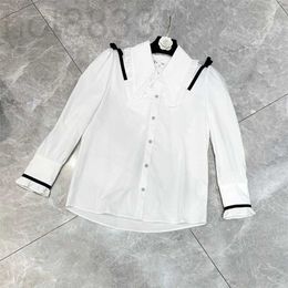 Women's Blouses & Shirts Designer Summer New Flower Collar Diamond Buckle Bow Decoration Style Slim Premium Shirt 0K6I