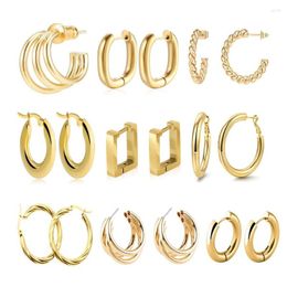 Stud Earrings Vintage Chunky Hoop Earring For Women Ear Buckle Gold Plated Geometric Circle Punk Hip Hop Statement Hoops Wholesale