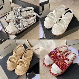 Women Sandals Designer Slippers Straw Shoe Womens Platform Slides Metal Letter Sandal Lambskin TPU Slipper Summer Beach Loafers Flat Mules Fashion Outdoor