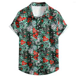 Men's Casual Shirts Summer Green Tropical Print For Men 2023 Brand Short Sleeve Button Down Hawaiian Shirt Party Vacation Clothing
