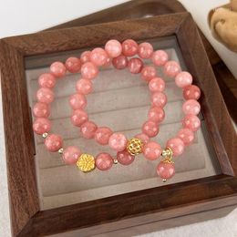 Strand Minar Chic Pink Colour Natural Stone Crystal Bracelets For Women Girl Glass Flower Hollow Ball Pendant Beaded Bracelet