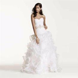 Ruffled Skirt Wedding Gown with Embellished Beading Waist Sweetheart Designer Organza Custom Made Bridal Gowns SWG492258x