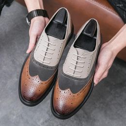 Dress Shoes Britain Trend Men's Patchwork Design Lace Up Wedding Evening Leather Flats Casual Loafer Sapatos Tenis Masculino