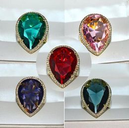 Cluster Rings Big Water Drop Zircon Stone Purple Pink Red Green Gold Ring For Women Wedding Engagement Fashion Jewelry 2023
