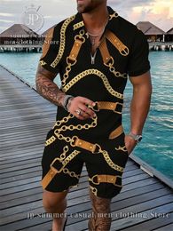 Men's Tracksuits Men's Polo Set Fashion Summer V-neck Zip Polo ShirtShorts Beach Trend Men Casual Suit 3D Printed Tracksuit 2 Piece Set 230617