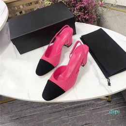 HOT Fashion-Latest women tweed patchwork summer sandals chunky heel square head sandals empty back small fragrance wind sandals wedding