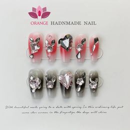 False Nails Handmade Fingernails Press On Professional Design Full Cover Diamond Decorated Manicuree Wearable Nail Art XS S M L Size Nails 230619