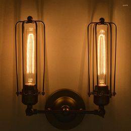 Wall Lamp High Quality Vintage 2 Heads Loft Iron Cages Light Retro Edison Country Style E27 Incandescent 110-220V AC