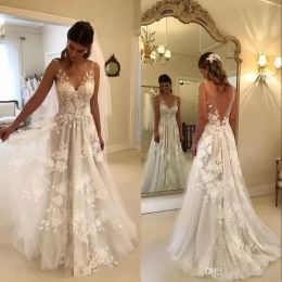 Wedding Dresses Bridal Gowns 2022 V-Neck Summer Beach Boho Beautiful Appliques A Line Backless Custom Made Robe De