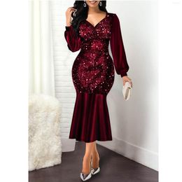 Casual Dresses Women Long Sleeve Glitter Sequin Dress With Belt Evening Wedding Bridesmaid Sparkly Loose Fit Midi