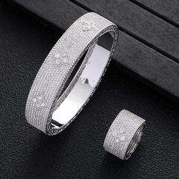 Pins Brooches Luxury 2PCS Dubai African Bangle Ring Set Jewelry Sets For Women Wedding Cubic Zircon Crystal CZ Bridal S363 230619