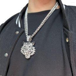 Chains ULJ Men Hip Hop Tiger Head Pendant Necklace With 12mm Miami Cuban Chain Iced Out Bling HipHop Necklaces Male Man Accessories