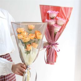 Dried Flowers 50PCs Rose Bouquet Wrapping Sleeve Plastic Bags Waterproof Valentine's Day Single Flower Packaging Bag New