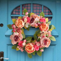 Decorative Flowers Creative Faux Peony Wreath Full Bloom Artificial Rattan Hoop Garland Not Wither High Simulation Garden Decor