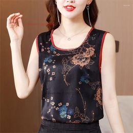 Ethnic Clothing 2023 Chinese Camisoles Satin Tank Tops Women Crop Top National Flower Print Camisole Sleeveless Vest Oriental Shirts