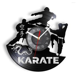 Wall Clocks Japanese Martial Art Karate LP Record Clock Kick And Punch Sign Manly Sport Home Decor Watch Fighting Karateka Gift