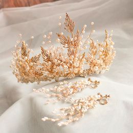 Hair Clips Barrettes Fashion Luxury Crown Wedding Headband Bridal Tiara Diadema Pearl Jewellery Gold Colour Accessorie Headpiece 230619