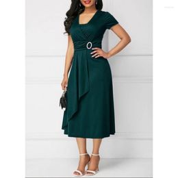 Casual Dresses Summer Elegant V-neck Plus Size Dress For Women Sexy Ruched High Waist Ornaments Evening Party Midi Vestidos