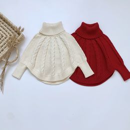 Külot Imcute Toddler Bebek Kızlar Sıradan Düz Renkli Sweater Bej Battleneck Batwing Kollu Kış için Pelerin 230619