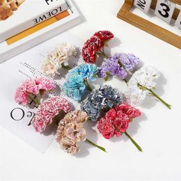 Dried Flowers 6Pcs Pink Rose Artificial Plant Decorative Home Room Decor Wedding Centrepiece Christmas Tree Garland Bridal Bouquets