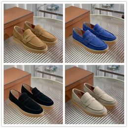 New LP PIANA Flat Couples shoes Summer Walk Charms suede loafers Moccasins Unisex Luxury Designer Genuine Leather Casual Dress shoes factory footwear Size 35-45