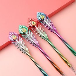 Pcs/lot 0.5mm Kawaii Diamond Peacock Feather Gel Ink Pens School Office Writing Supplies Japanese Stationery Cute Pen Gift