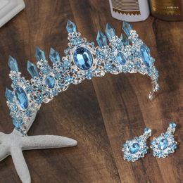 Hair Clips 2023 Arrival Charming Blue Crystal Bridal Tiaras Crown Magnificent Rhinestone Diadem For Princess Wedding Accessories