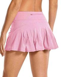 L07 Tennis Skirts Pleated Yoga Skirt Gym Clothes Women Running Fitness Golf Pants Shorts Sports Back Waist Pocket Zipper Hot