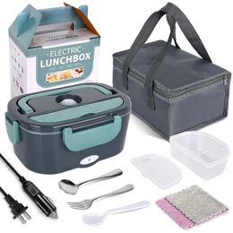 Lunchboxen Taschen 2-in-1 elektrische Heizung Lunchbox Auto nach Hause 12 V 220/110 V tragbarer Edelstahl-Liner Bento-Lunchbox Lebensmittelbehälter Bento-Box 230617