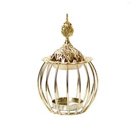 Candle Holders 2 In 1 Iron Art Wire Tea Light Holder Classic Candlestick Golden Incense Burner With Lid Desktop Decoration Ornaments