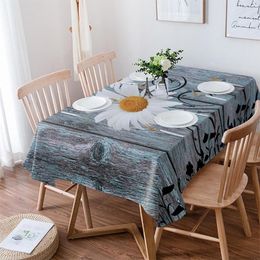Table Cloth Daisy Retro Wood Grain Butterfly Tablecloth Waterproof Dining Rectangular Round Home Textile Kitchen Decoration
