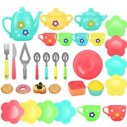 Kitchens Play Food Pretend Play Tea Party Set for Little Girls Plastic Tea Set Mini Kitchen Tea Party Kitchen Set Tea Desserts Gifts for Girls Boys 230617