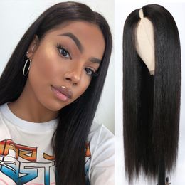 U Part Wig Human Hair With Bone Straight Half Wigs For Women Glueless Peruvian Wig Wholesale 30 Inch Long wig