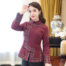 Ethnic Clothing Women Cheongsam Jackets Elegant Chinese Style Qipao Button Zen Tops Retro Print Slim Shirts Coats Vintage Oriental