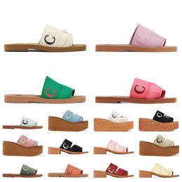 Woody Flat Mule Designer Sandals Women Famous Coach Embroidered Linen White Pink Blue Black Woodys Espadrille Wedge Platform Slides High Heel Sliders Slippers