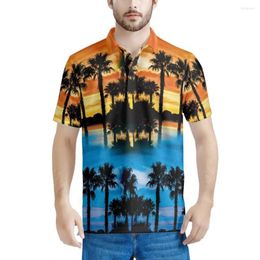 Men's Polos Hawaii Morning And Evening Coconut Tree Floral Pattern Summer Polo Shirts Men Short Sleeves Classic Male Casual Sport Tops Tee