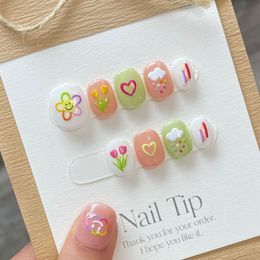 False Nails Handmade Kawaii Press on Nails Short Cute Partysu Hand Paint Reusable Adhesive False Nails Acrylic Full Cover Nail Tips for Girl 230619