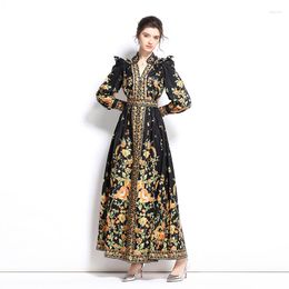 Casual Dresses National Wind Printed Manual Bag Buckles Adorn Comfortable Breathable Long-sleeved Of Cultivate One's Morality A Word