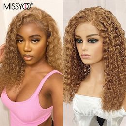 Hair pieces Honey Blonde Deep Curly Lace Front Brazilian Human Brown Highlight Short Bob For Black Women 230617