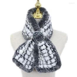 Scarves Knitted Real Rex Fur Scarf Unisex Winter Muffler Female Fluffy Wraps