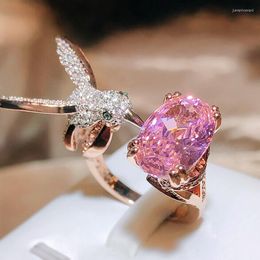 Cluster Rings Creative Coloured Gemstone Women Ring Simulating St. Mary's Aquamarine Hummingbird 925 Stamp Wedding Party Fashion