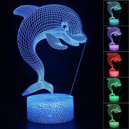 Night Lights 3D Illusion Dolphin Delphinus Delphis Light 16 Colour Change Touch Remote Control Lamp Birthday Christmas Gifts For Girls